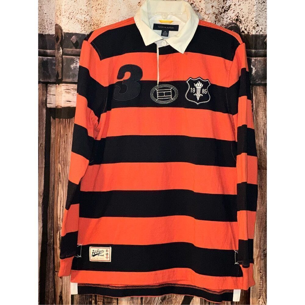 Vtg Y2K Tommy Hilfiger Kane West Style Rugby Shirt long sleeved polo size Small